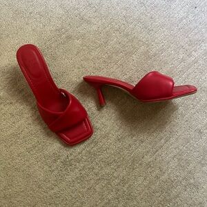 Vibrant Red Heels with Square-Toe Design
